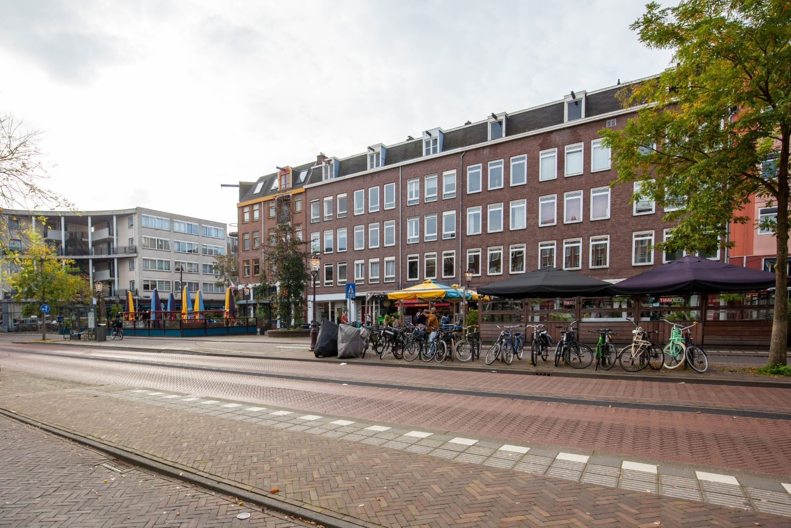 Cafés and terraces on a nearby square